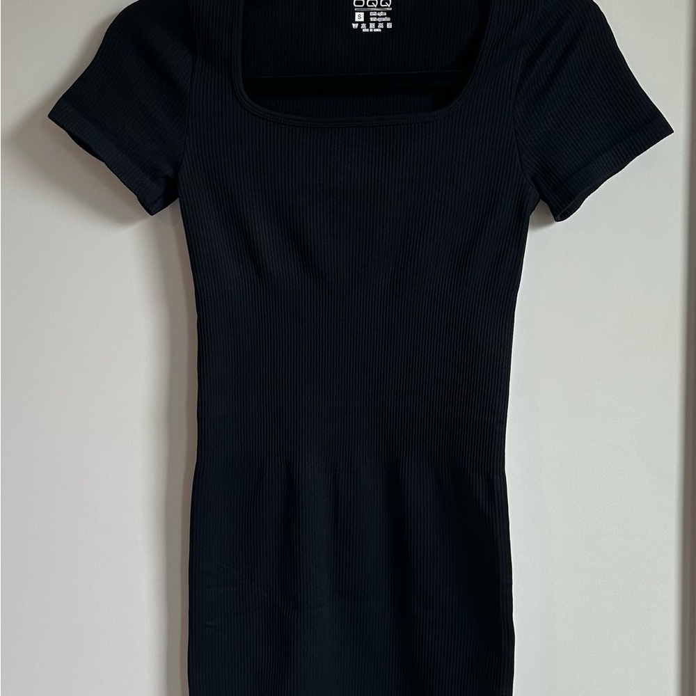 OQQfitness Womenswear Short Sleeve Square Neck Bodycon Dress